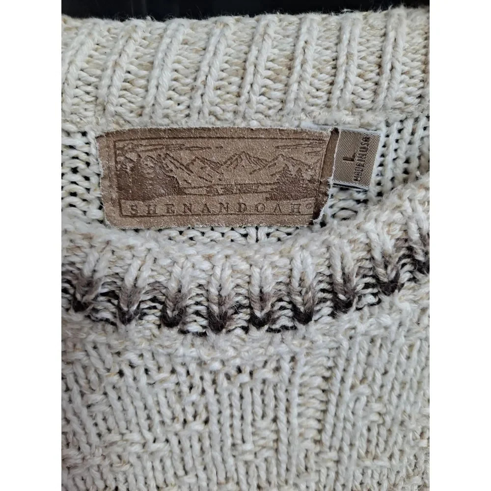 Shenandoah Deer Winter Scene Cable Knit Sweater‎ Outdoor Cabin Lodge Cozy L